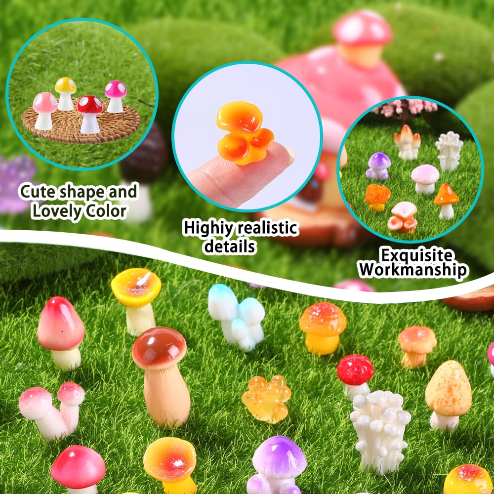 DIYDEC 80pcs Mini Resin Mushrooms Set – 80 Varied-Size Figures for Dollhouses, Fairy Gardens, and Aquariums