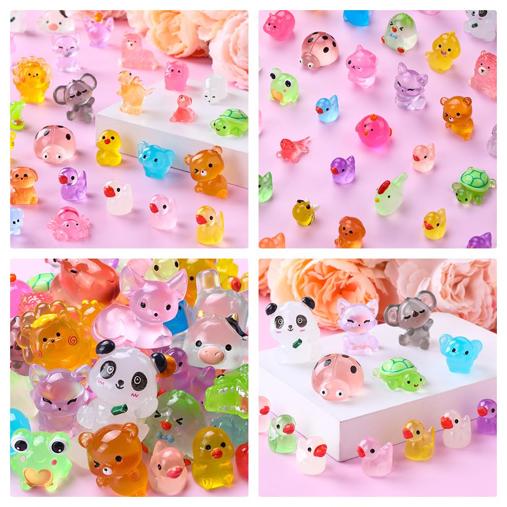 DIYDEC 60pcs Luminous Mini Resin Animals – Glow-in-the-Dark Figures for Decor
