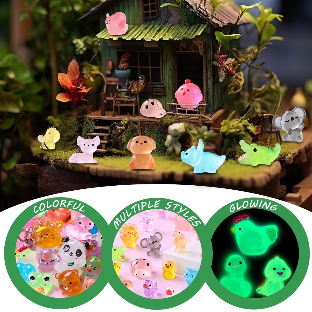 DIYDEC 60pcs Luminous Mini Resin Animals – Glow-in-the-Dark Figures for Decor