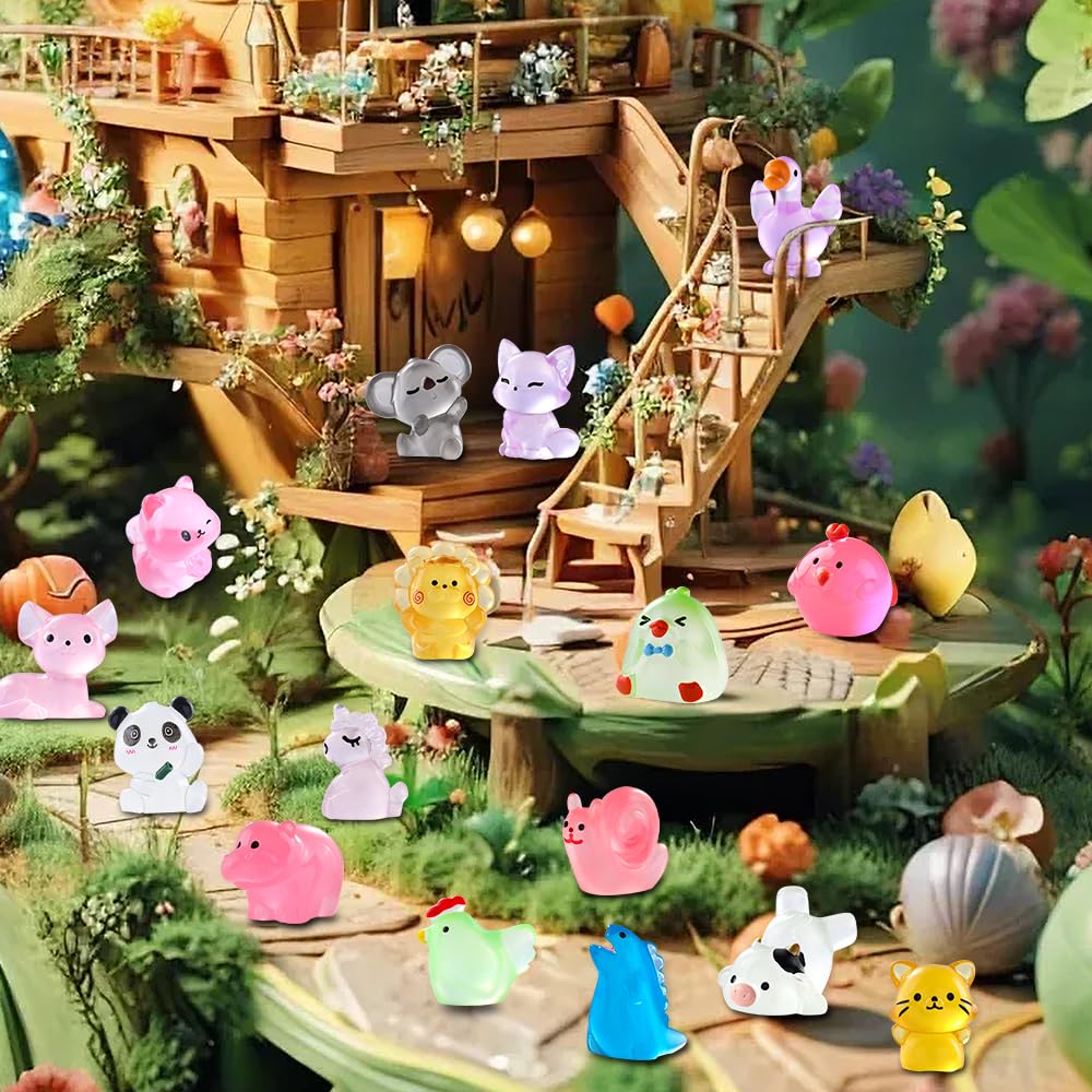 DIYDEC 60pcs Luminous Mini Resin Animals – Glow-in-the-Dark Figures for Decor