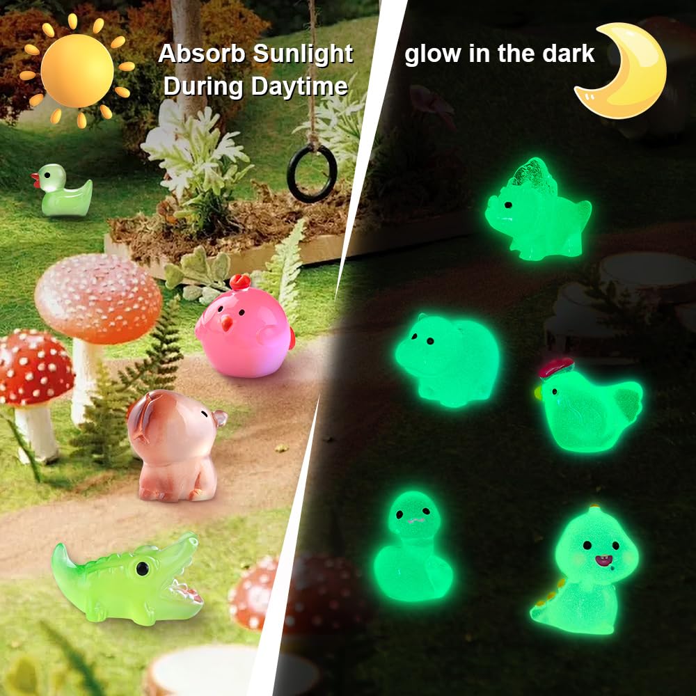 DIYDEC 60pcs Luminous Mini Resin Animals – Glow-in-the-Dark Figures for Decor