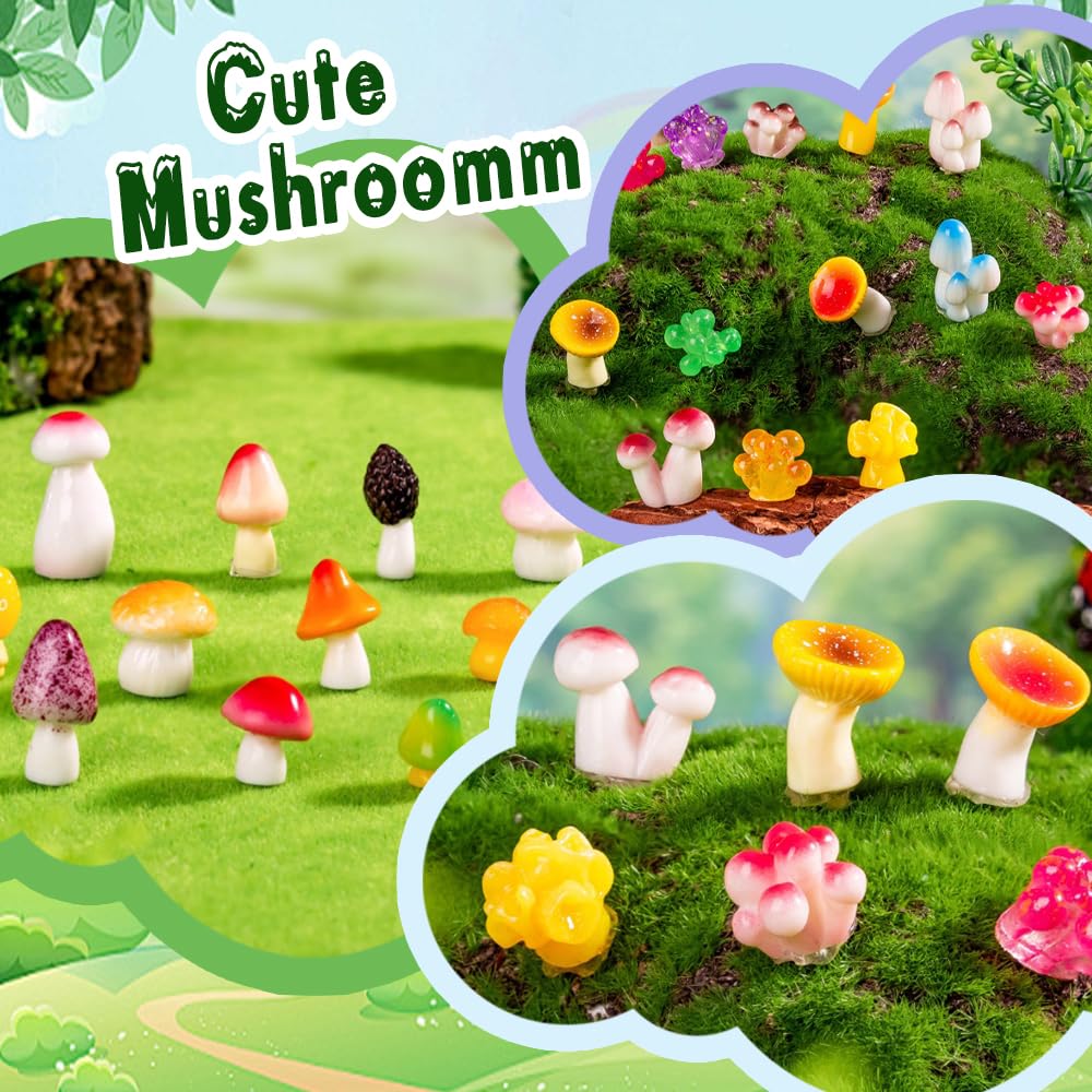 DIYDEC 80pcs Mini Resin Mushrooms Set – 80 Varied-Size Figures for Dollhouses, Fairy Gardens, and Aquariums