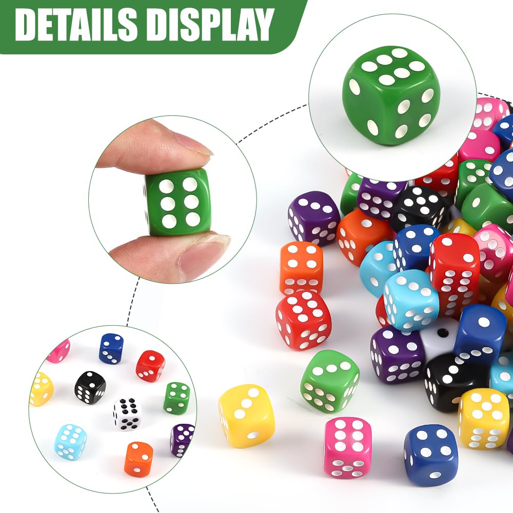 DIYDEC 100pcs 16mm Dice Set – 10 Colors Acrylic for Classroom & Board Games
