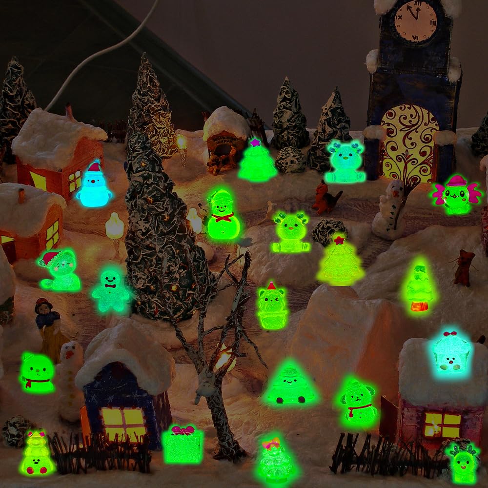DIYDEC 40PCS Mini Christmas Luminous Figures – Glow in the Dark Resin Miniatures