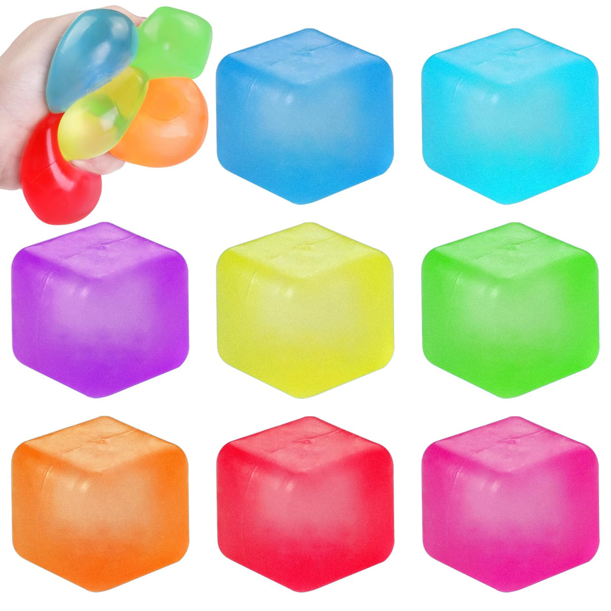 DIYDEC 8 Pcs Stress Cubes Fidget Toys – 8 Color Stress Relief Balls for All Ages