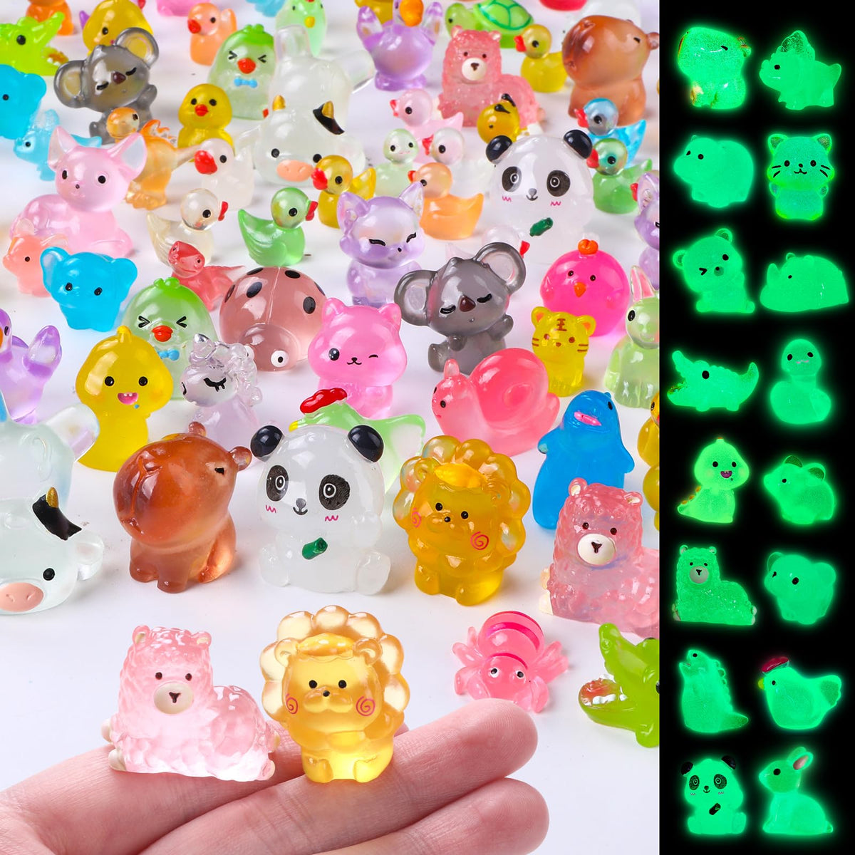 DIYDEC 60pcs Luminous Mini Resin Animals – Glow-in-the-Dark Figures for Decor