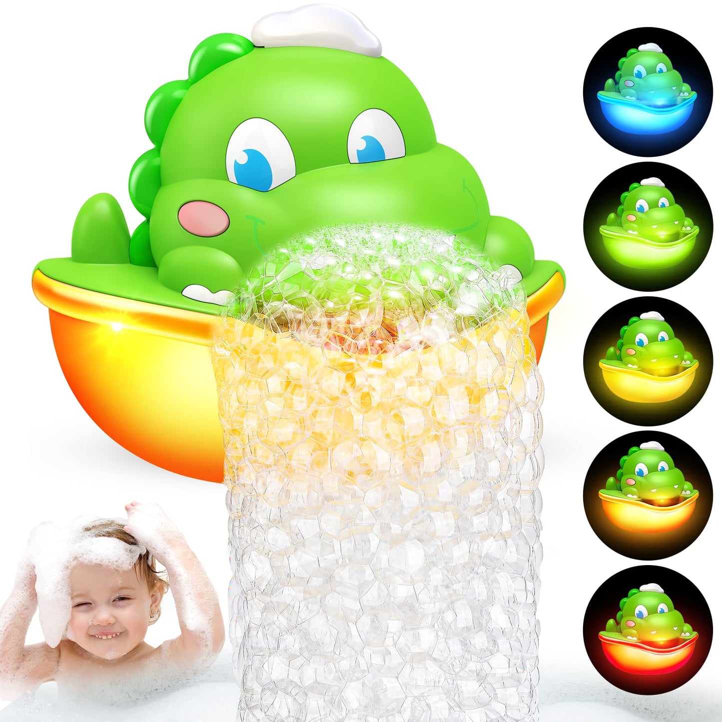 Diyfrety Bath Bubble Maker – Light-Up Dinosaur Bath Toy for Kids 1–8