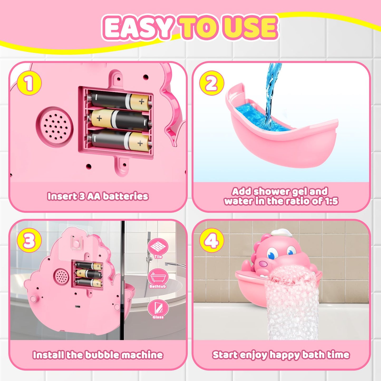Diyfrety Bath Bubble Machine - Light-Up Dinosaur Toy for Kids 1-8