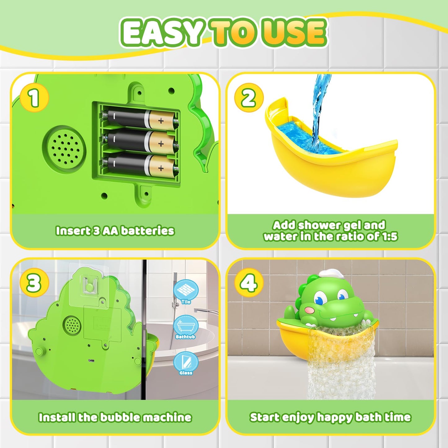 Diyfrety Bath Bubble Maker – Light-Up Dinosaur Bath Toy for Kids 1–8