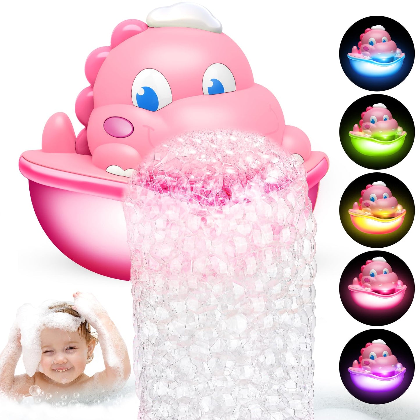 Diyfrety Bath Bubble Machine - Light-Up Dinosaur Toy for Kids 1-8
