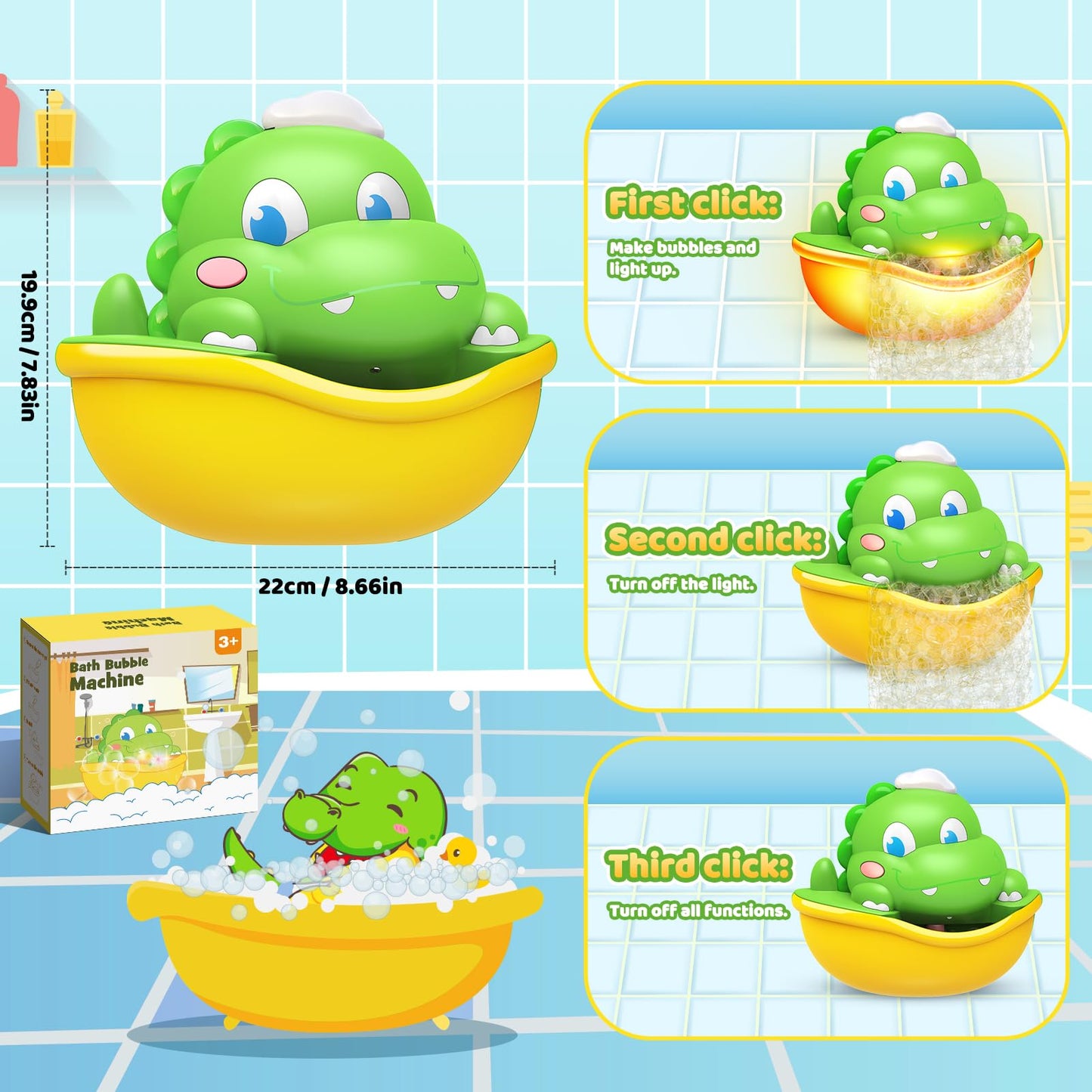 Diyfrety Bath Bubble Maker – Light-Up Dinosaur Bath Toy for Kids 1–8