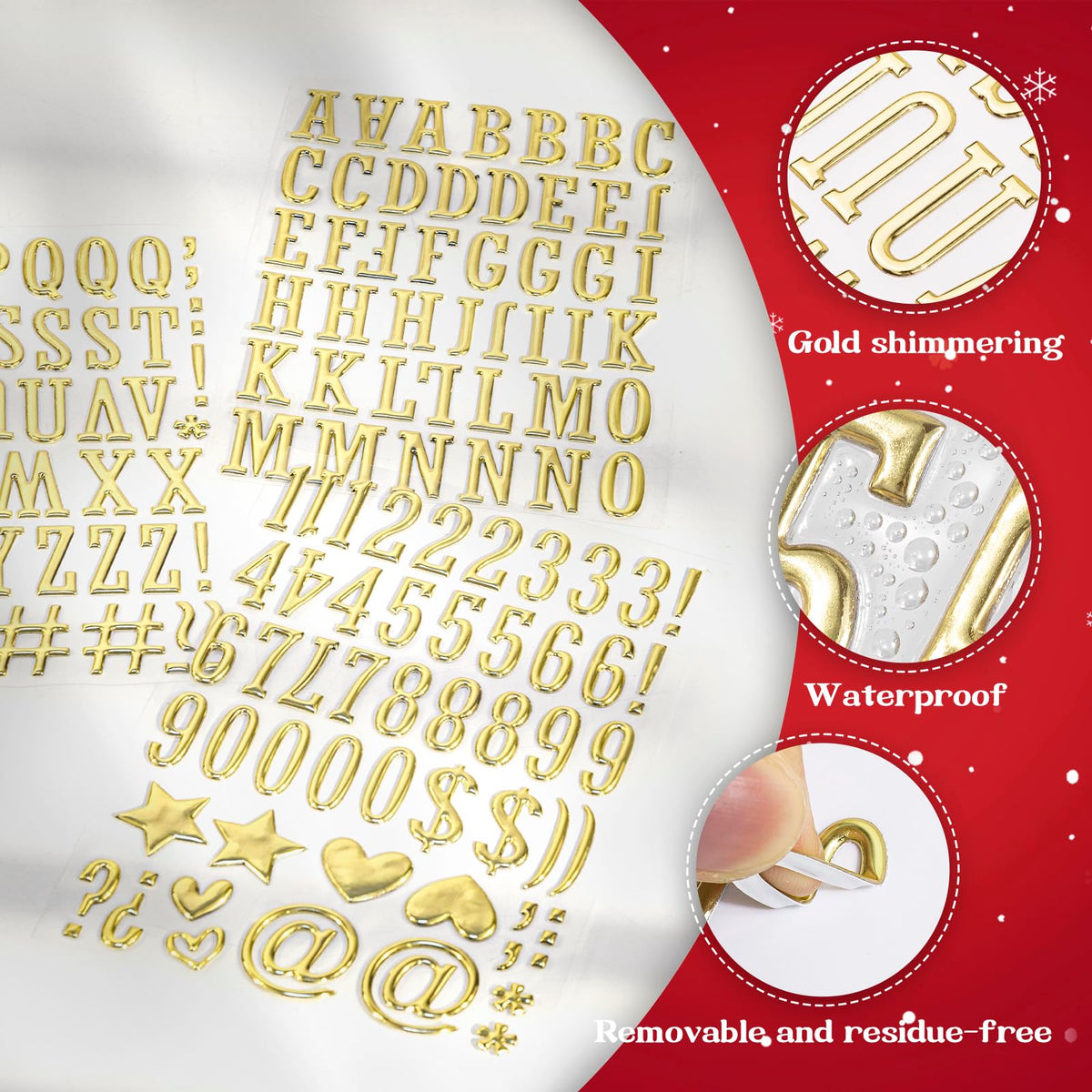 Dizdkizd 3D Gold Letter Stickers – 1-Inch Foam Alphabet & Numbers Decals, Self-Adhesive, Waterproof Puffy ABC Letters for Crafts (3 Sheets)