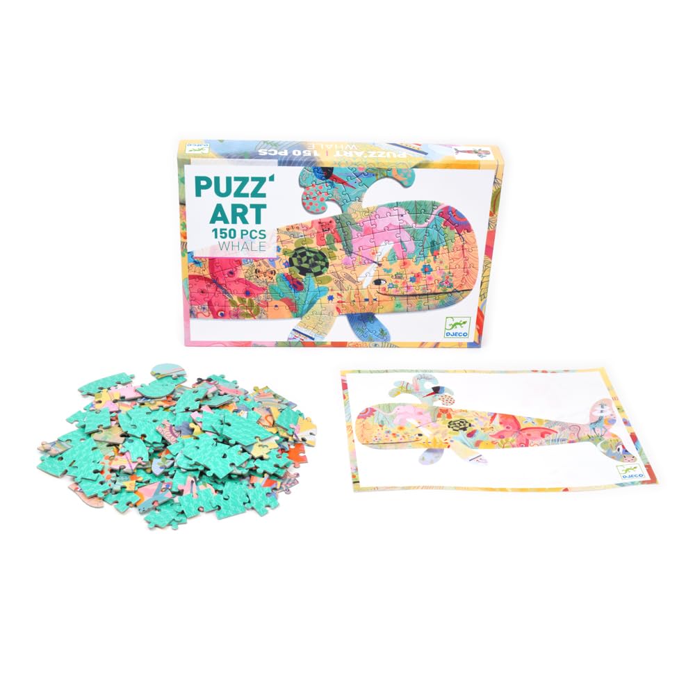 DJECO Whale-Shaped 150-Piece Puzzle with Poster – Large-Scale Ocean Challenge for Kids 6+
