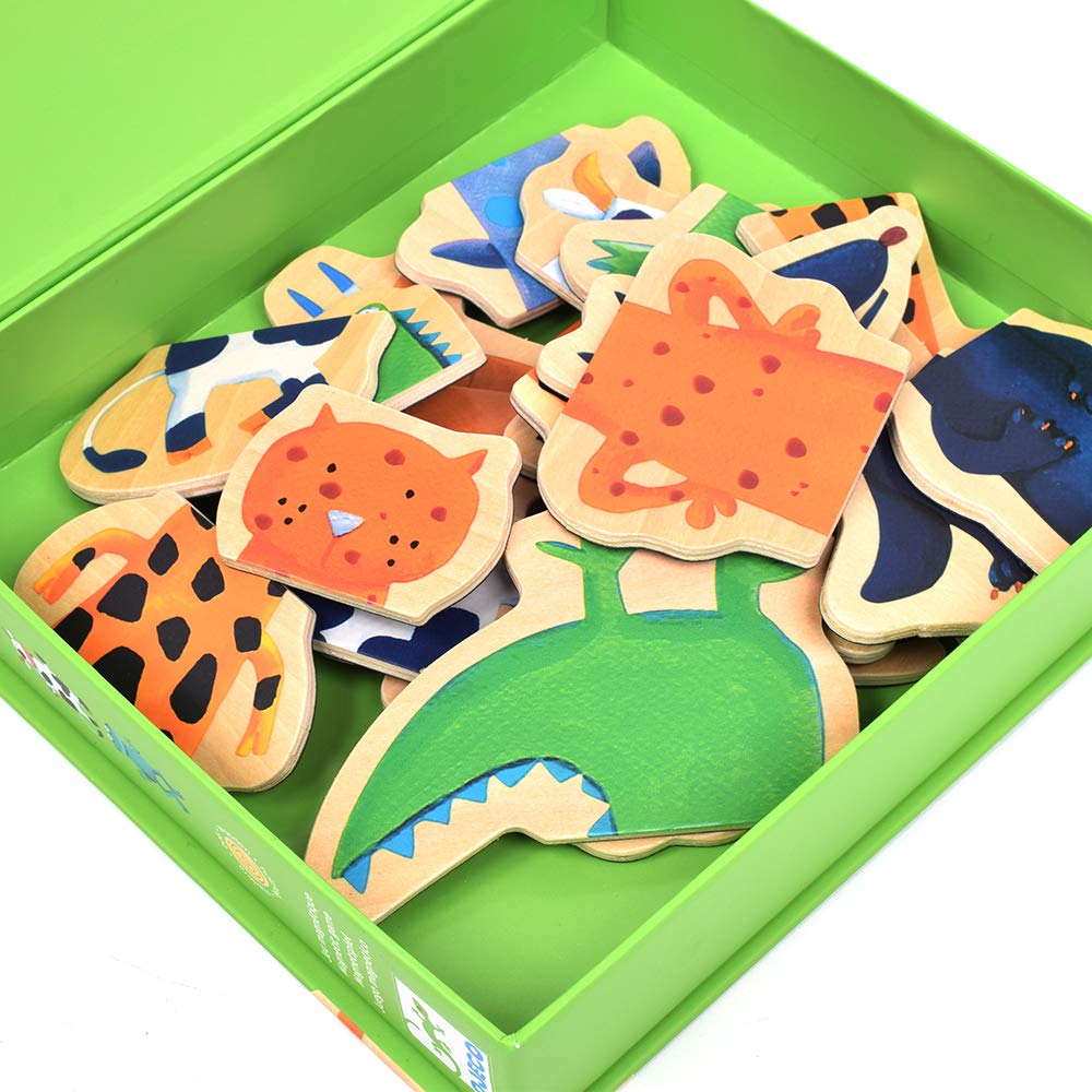 DJECO Crazy Animal Mix & Match Wooden Magnets – Creative Toddler Toy for 2+ Years