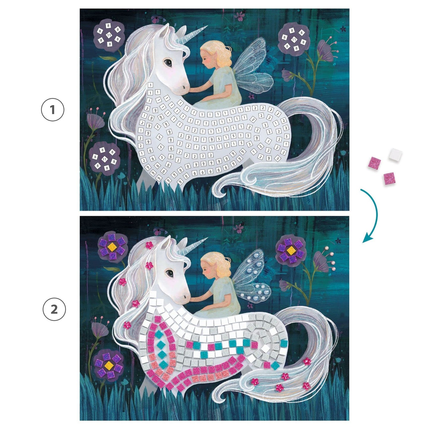 DJECO Enchanted World Mosaic Kit – Glitter & Rhinestones Craft for Kids 6+