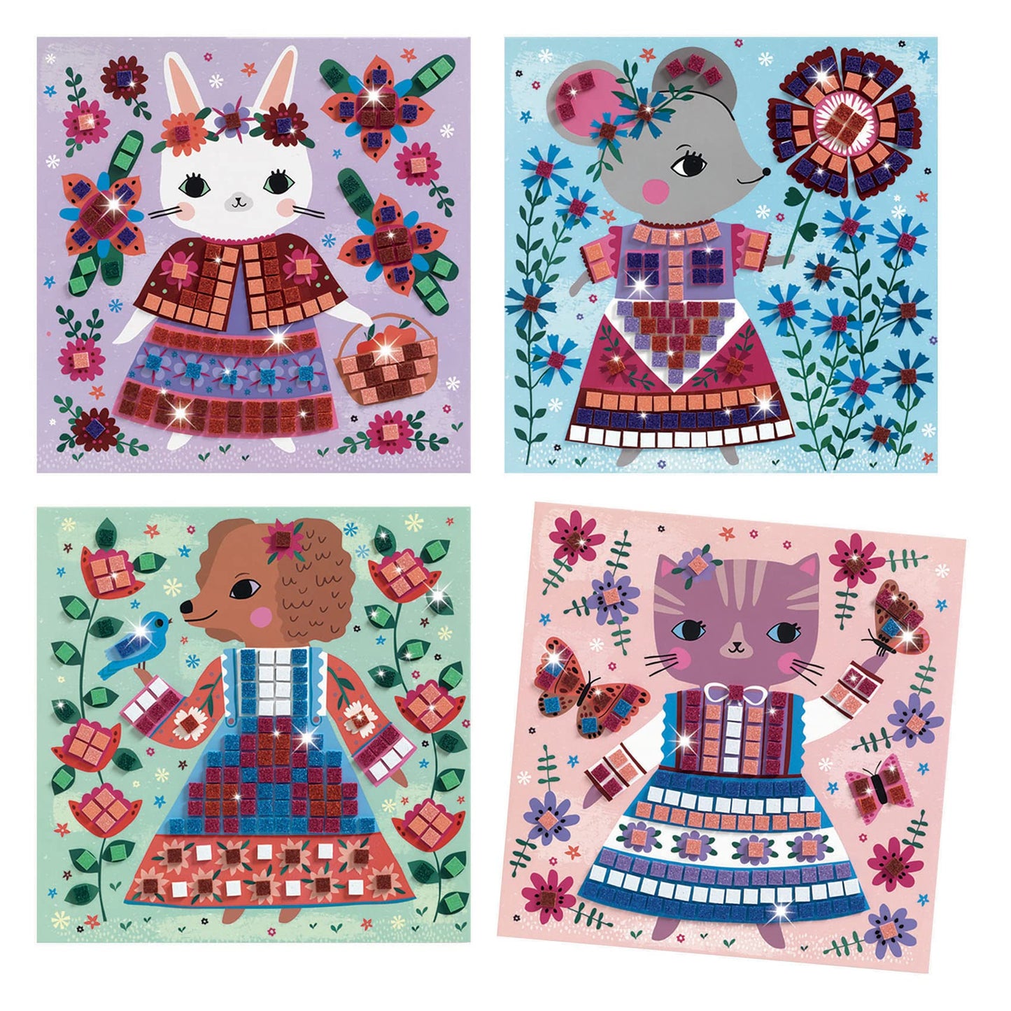 DJECO Lovely Pets Sticker Mosaic Craft Kit | Sparkling Pet Art for Kids 5+