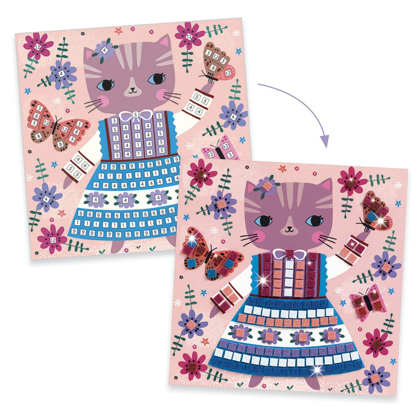 DJECO Lovely Pets Sticker Mosaic Craft Kit | Sparkling Pet Art for Kids 5+