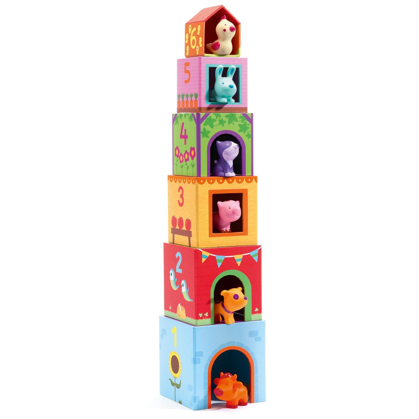 DJECO Topanifarm Blocks – Wooden Farm Blocks & Animal Toys for Preschoolers 18+ Months