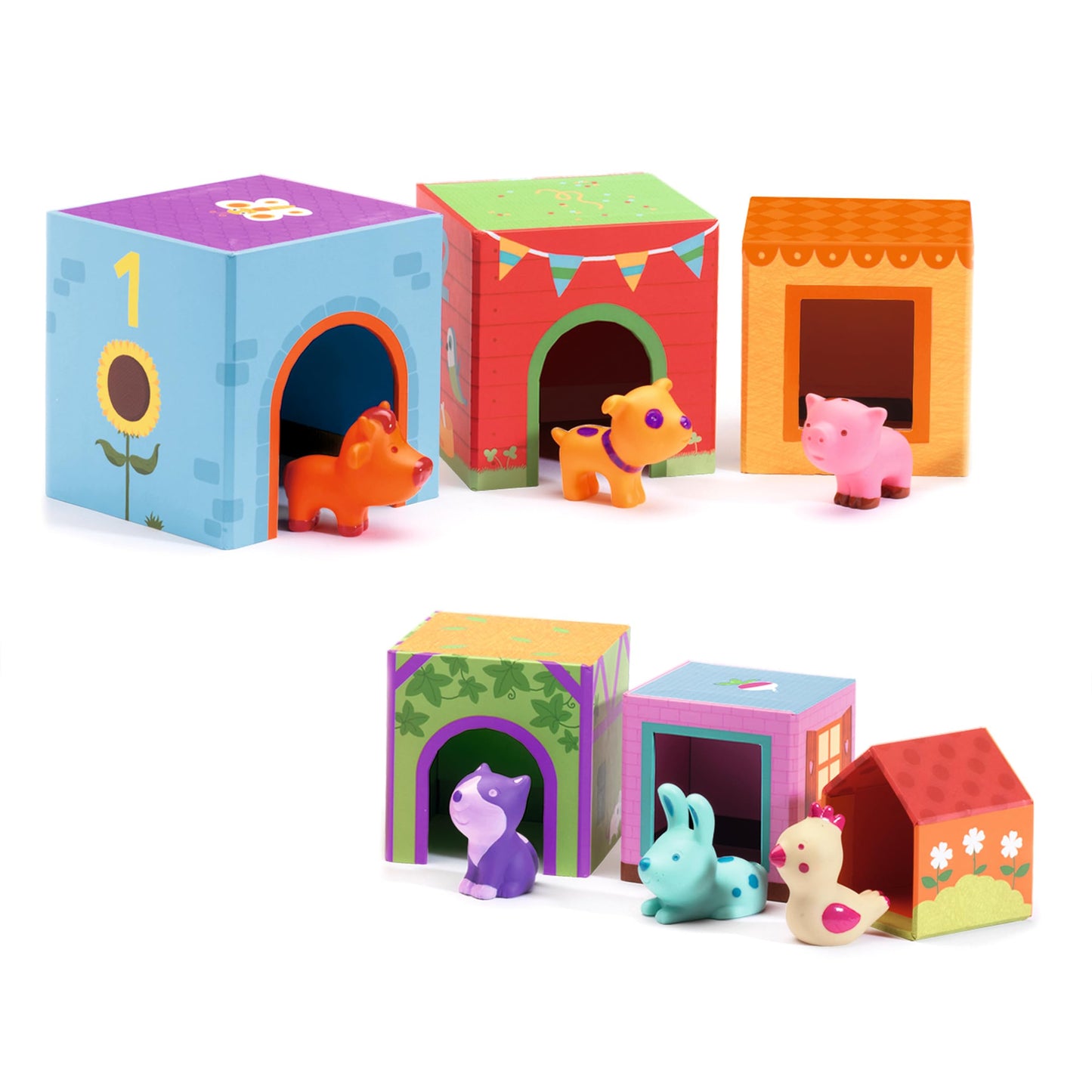 DJECO Topanifarm Blocks – Wooden Farm Blocks & Animal Toys for Preschoolers 18+ Months