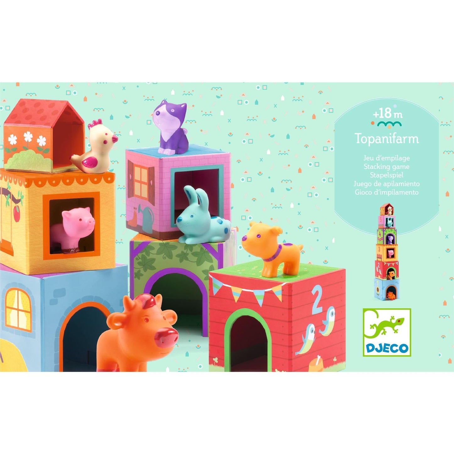 DJECO Topanifarm Blocks – Wooden Farm Blocks & Animal Toys for Preschoolers 18+ Months