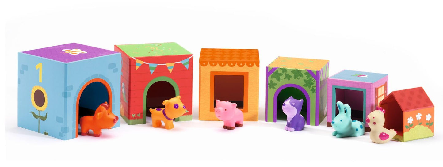 DJECO Topanifarm Blocks – Wooden Farm Blocks & Animal Toys for Preschoolers 18+ Months
