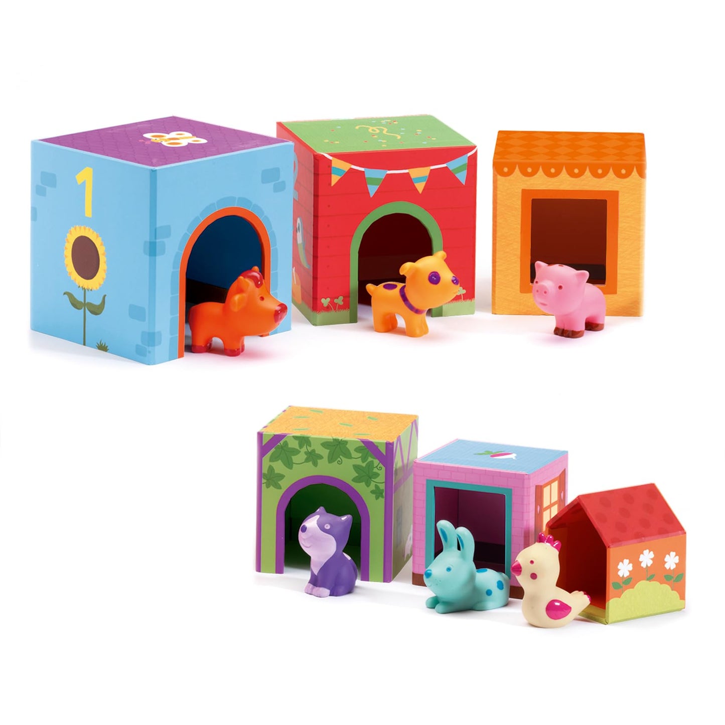 DJECO Topanifarm Blocks – Wooden Farm Blocks & Animal Toys for Preschoolers 18+ Months