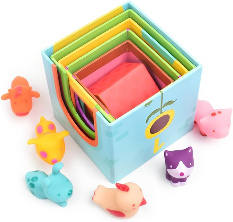 DJECO Topanifarm Blocks – Wooden Farm Blocks & Animal Toys for Preschoolers 18+ Months