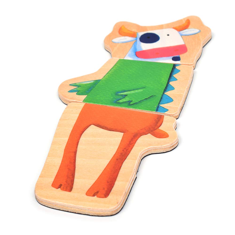DJECO Crazy Animal Mix & Match Wooden Magnets – Creative Toddler Toy for 2+ Years