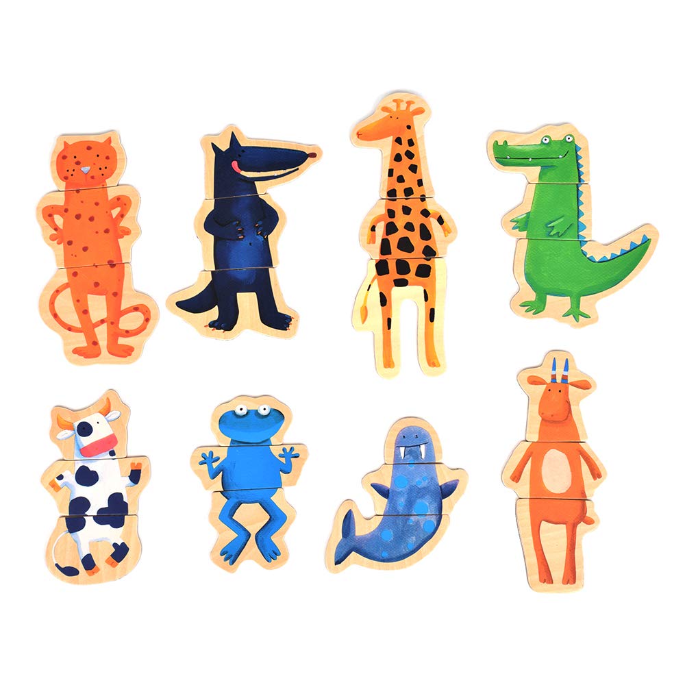 DJECO Crazy Animal Mix & Match Wooden Magnets – Creative Toddler Toy for 2+ Years