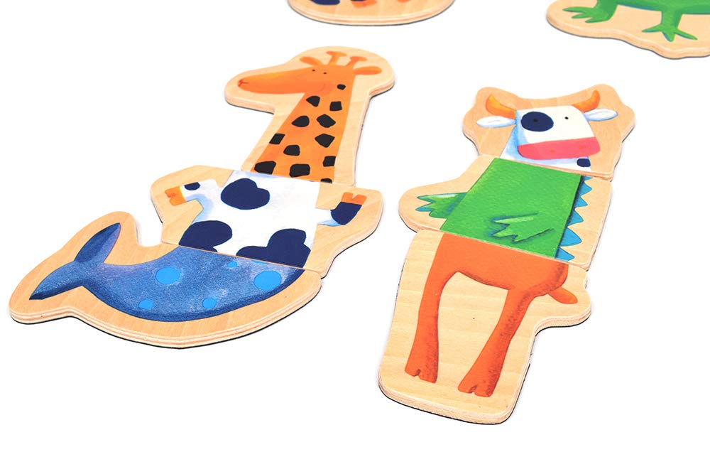 DJECO Crazy Animal Mix & Match Wooden Magnets – Creative Toddler Toy for 2+ Years