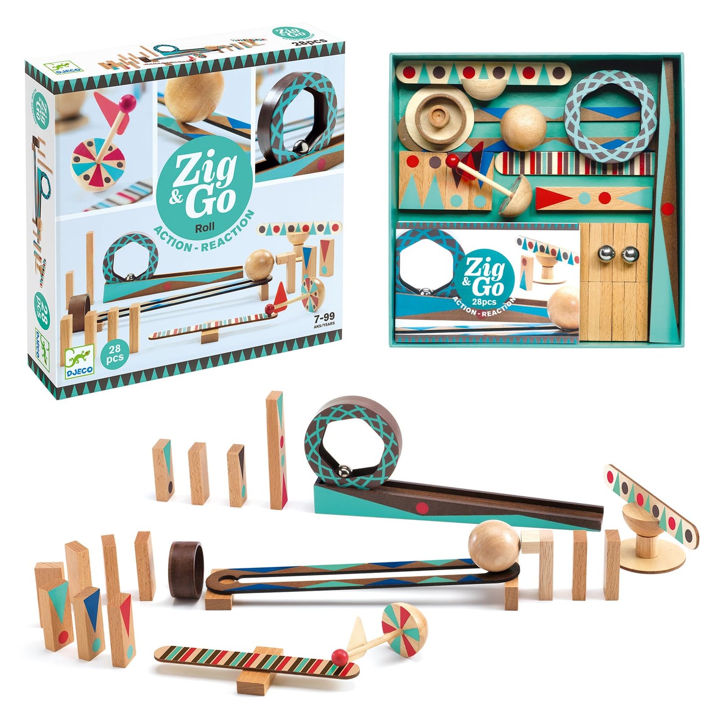 DJECO Zig & Go 48-Piece Set – Domino Track Builder for Creative STEM Play