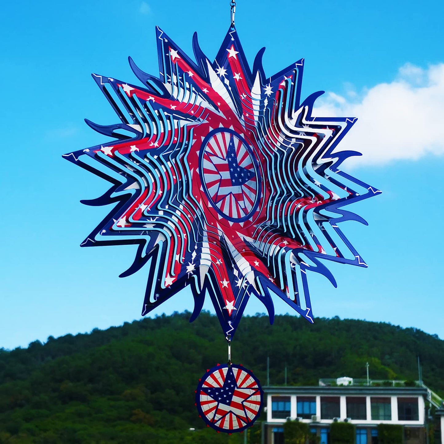 DJUAN 12in American Flag Wind Spinner – Patriotic Outdoor Yard & Garden Decor