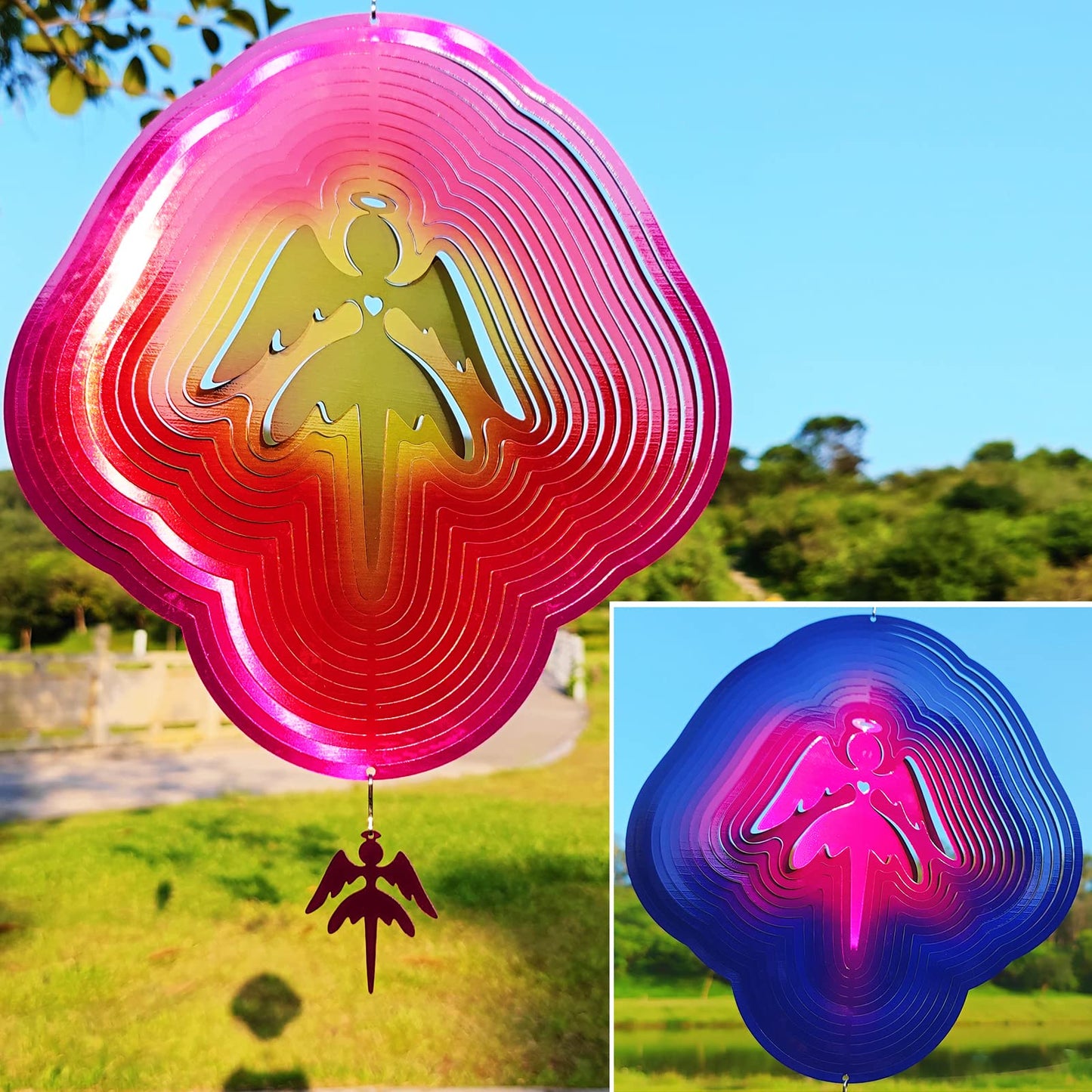 DJUAN Angel Wind Spinners – Large Colorful Outdoor Metal Wind Chimes for Yard & Garden