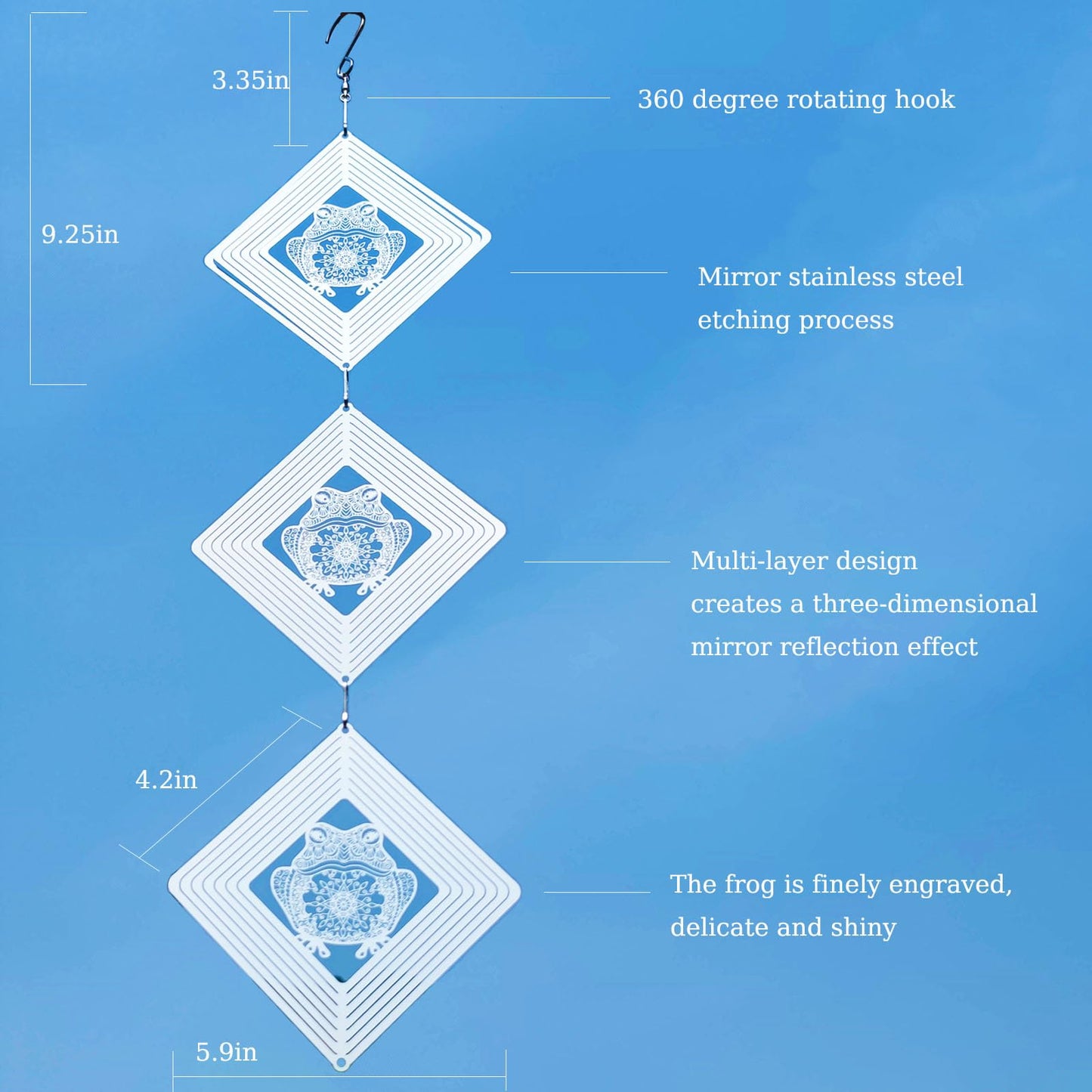 DJUAN Bird Deterrents for Outside – Reflective Stainless Steel Frog Wind Spinners