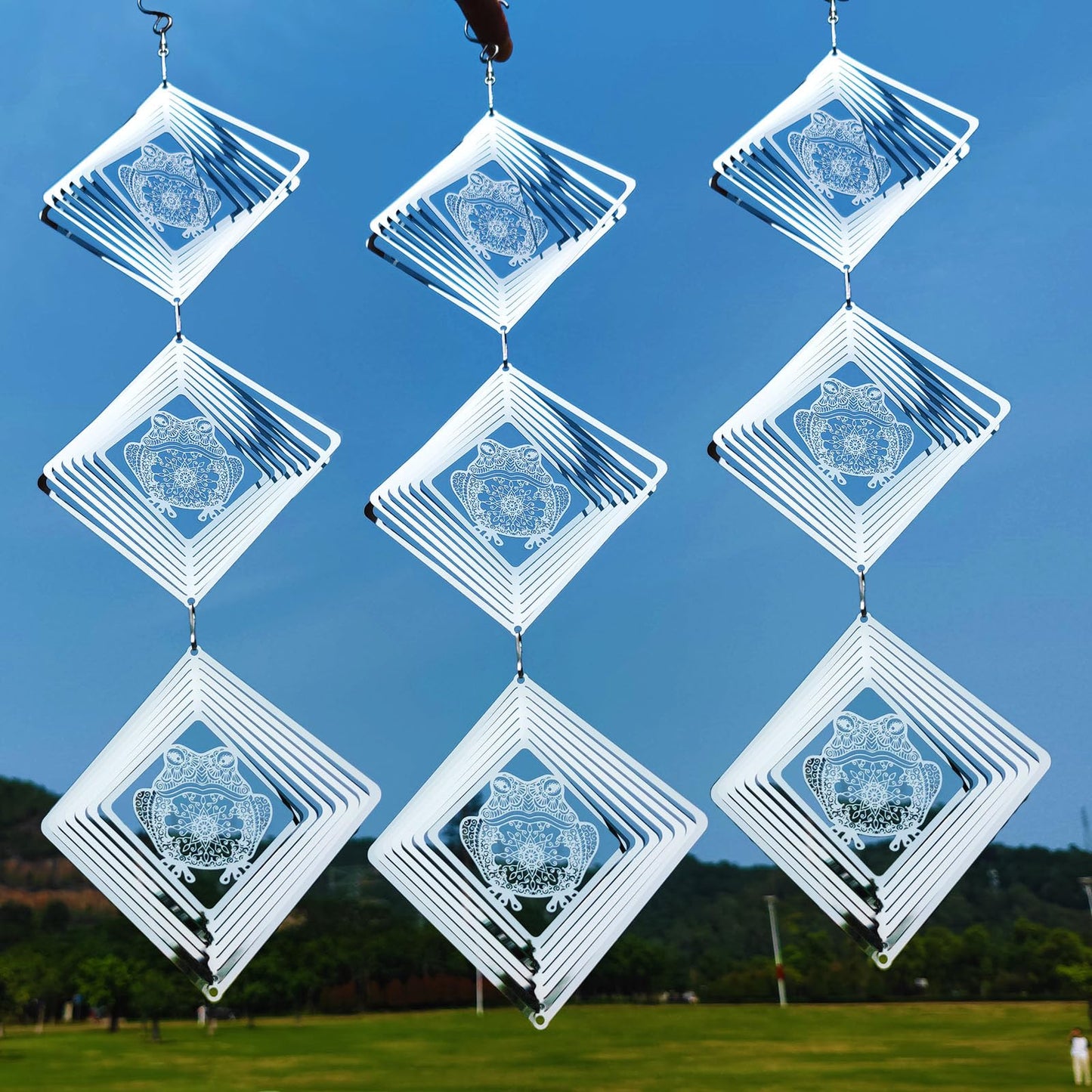 DJUAN Bird Deterrents for Outside – Reflective Stainless Steel Frog Wind Spinners