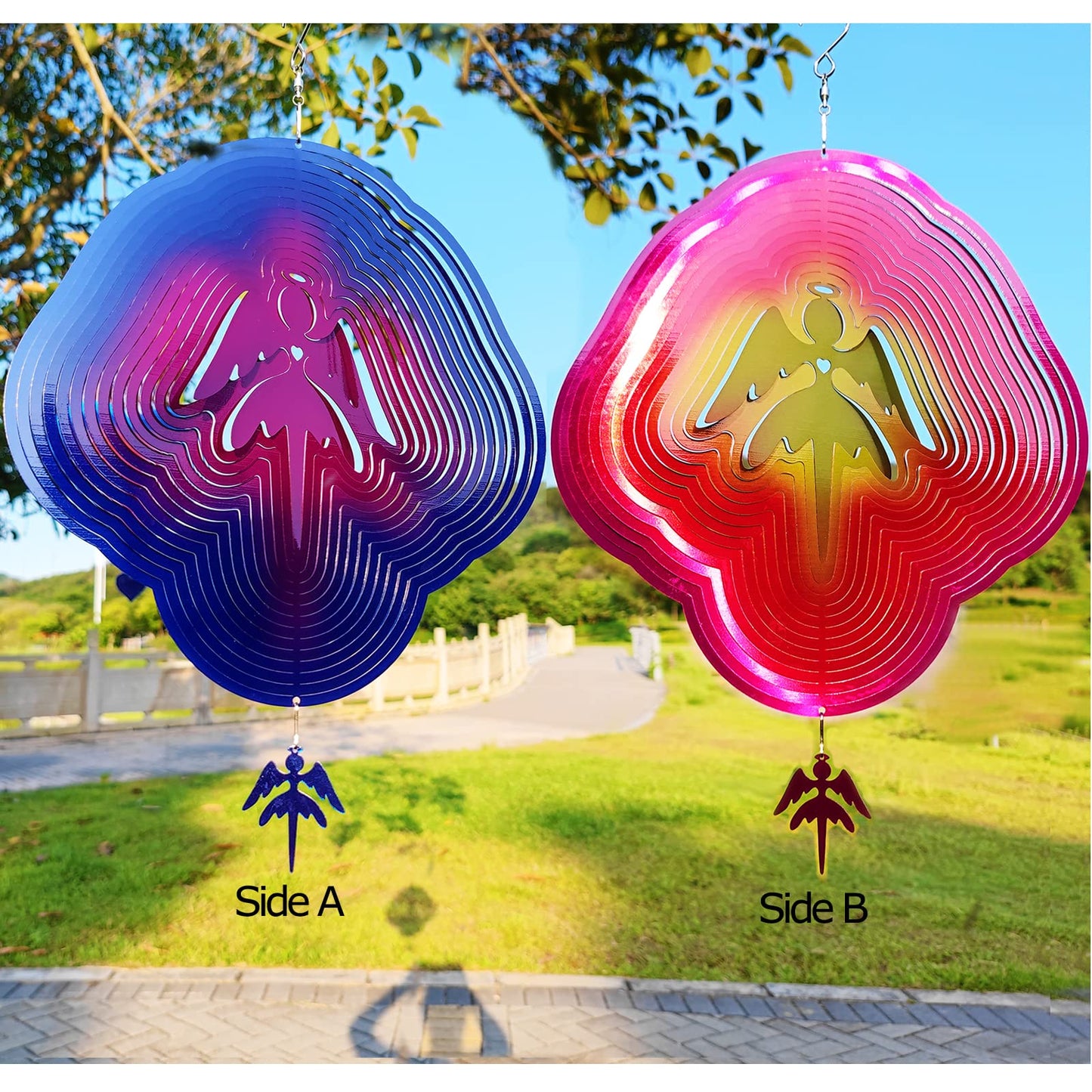 DJUAN Angel Wind Spinners – Large Colorful Outdoor Metal Wind Chimes for Yard & Garden