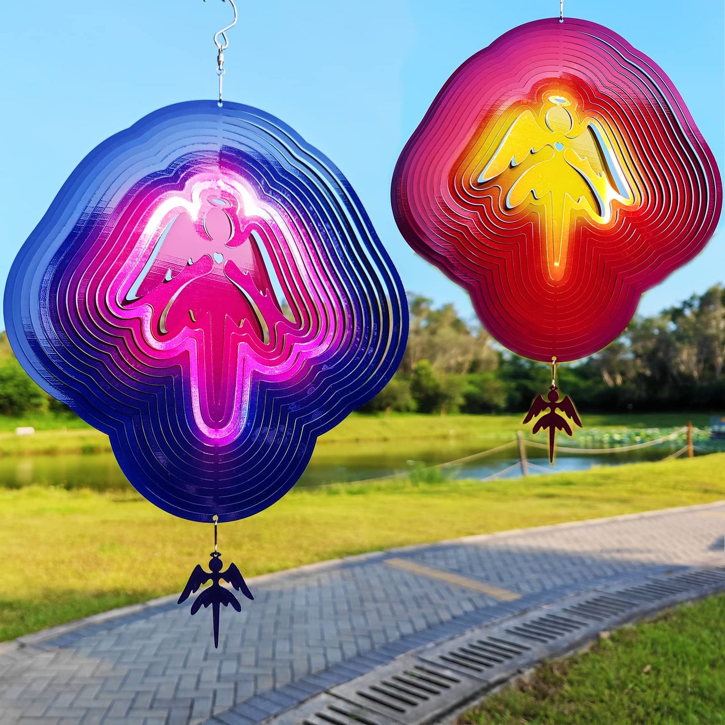 DJUAN Angel Wind Spinners – Large Colorful Outdoor Metal Wind Chimes for Yard & Garden