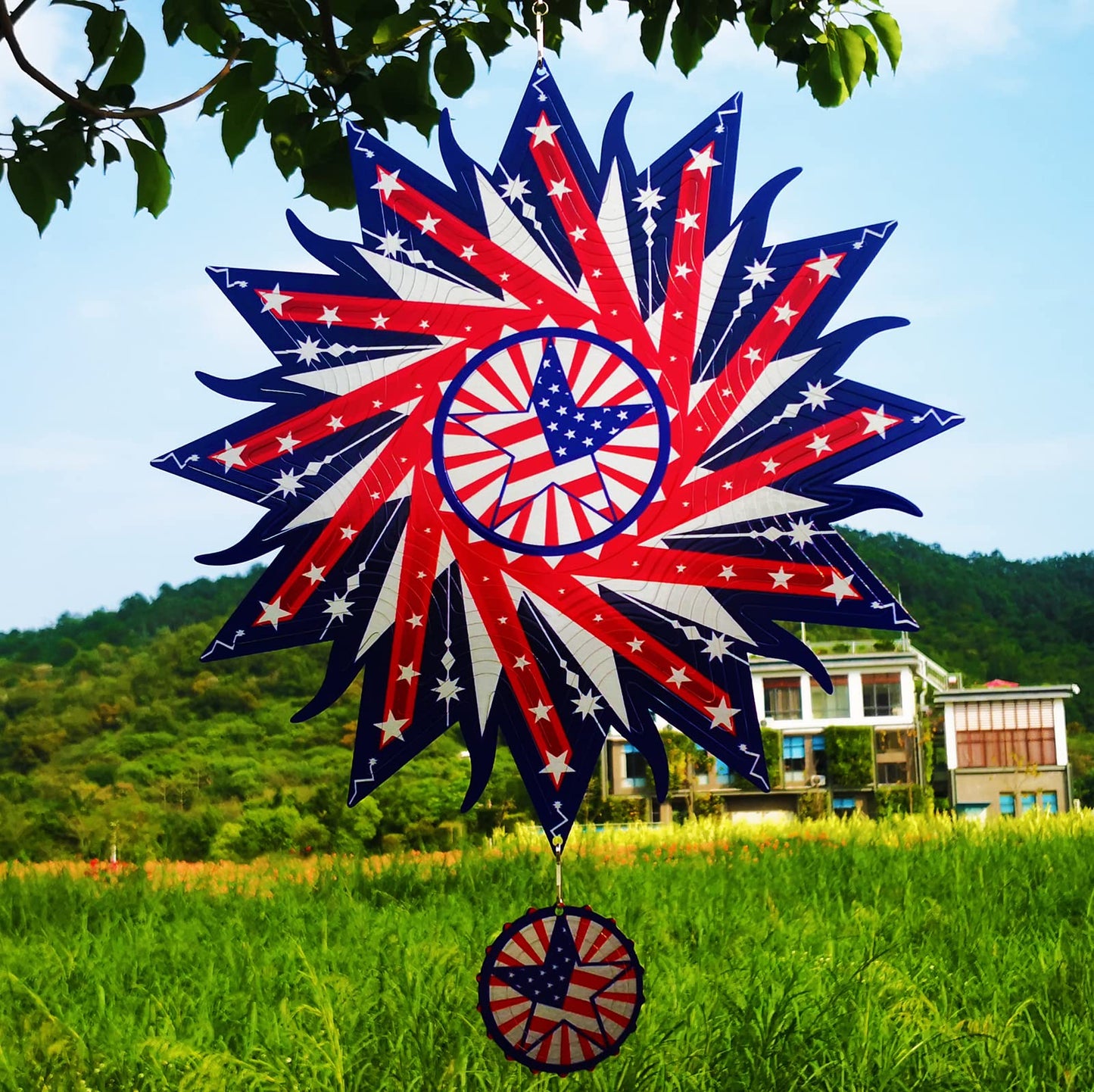 DJUAN 12in American Flag Wind Spinner – Patriotic Outdoor Yard & Garden Decor