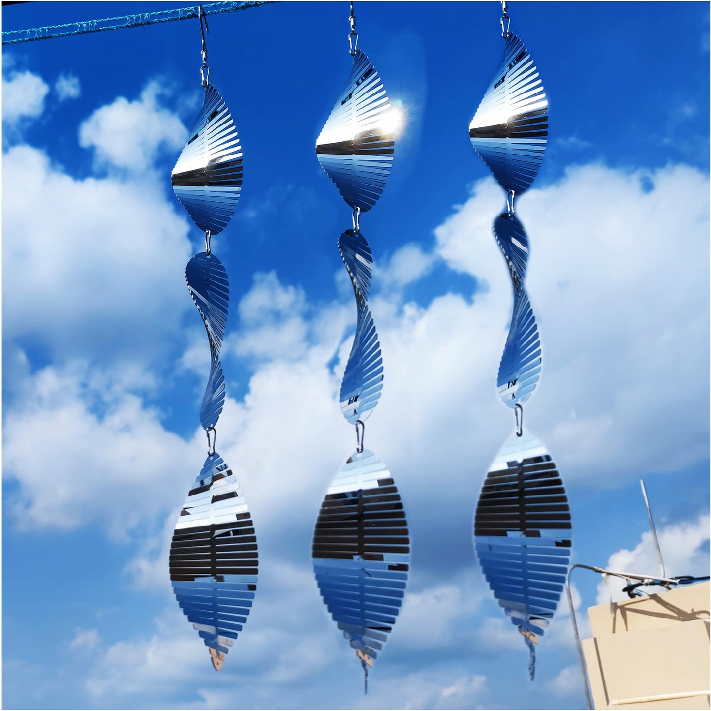 DJUAN Metal Bird Scare Discs Set - Reflective Wind Spinners for Garden