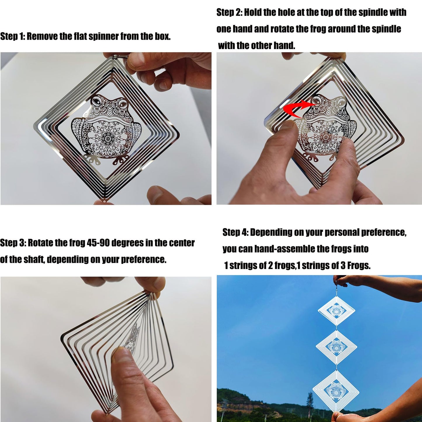 DJUAN Bird Deterrents for Outside – Reflective Stainless Steel Frog Wind Spinners