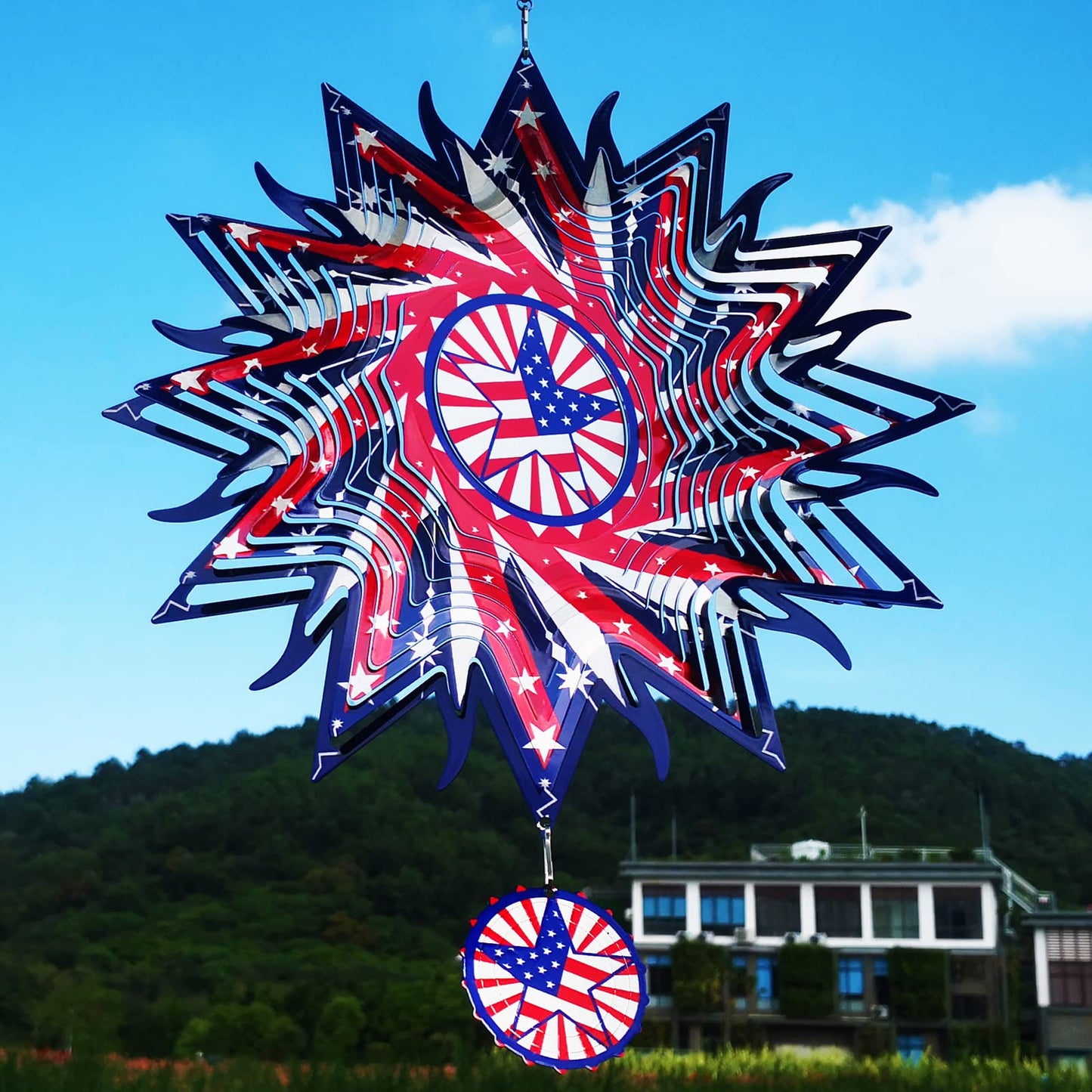 DJUAN 12in American Flag Wind Spinner – Patriotic Outdoor Yard & Garden Decor