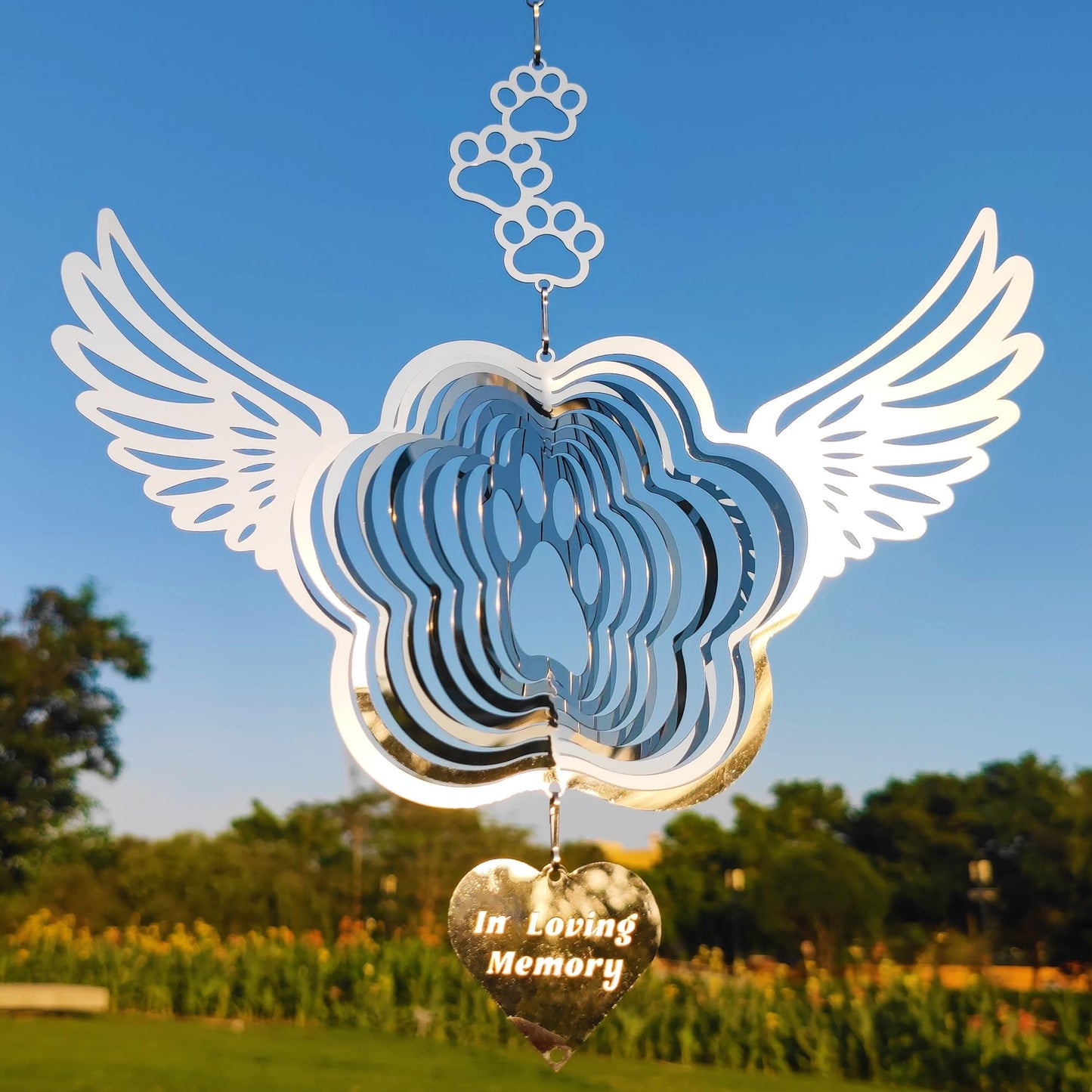 DJUAN Pet Memorial Wind Spinner — Angel Wings & Paw Print Gift