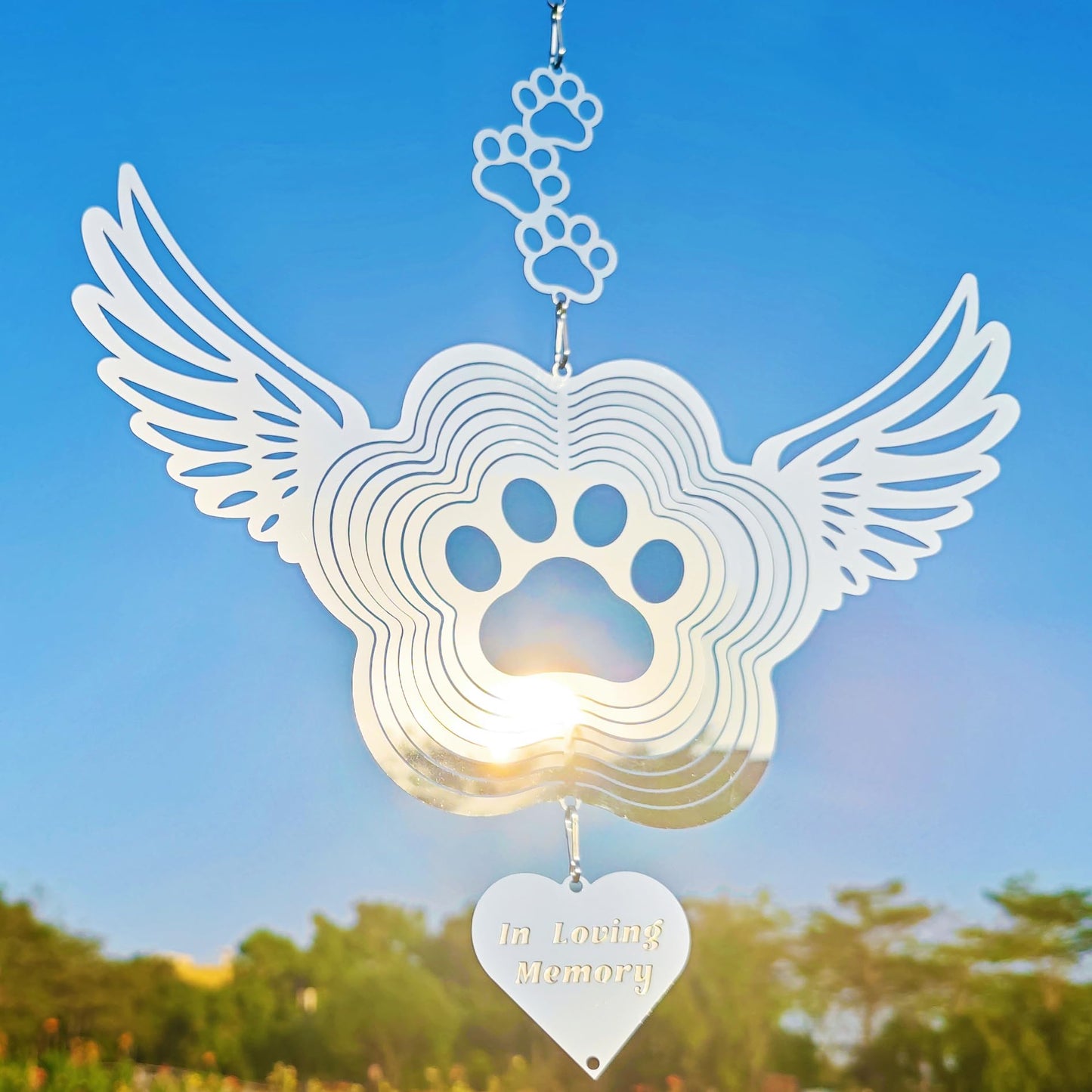 DJUAN Pet Memorial Wind Spinner — Angel Wings & Paw Print Gift
