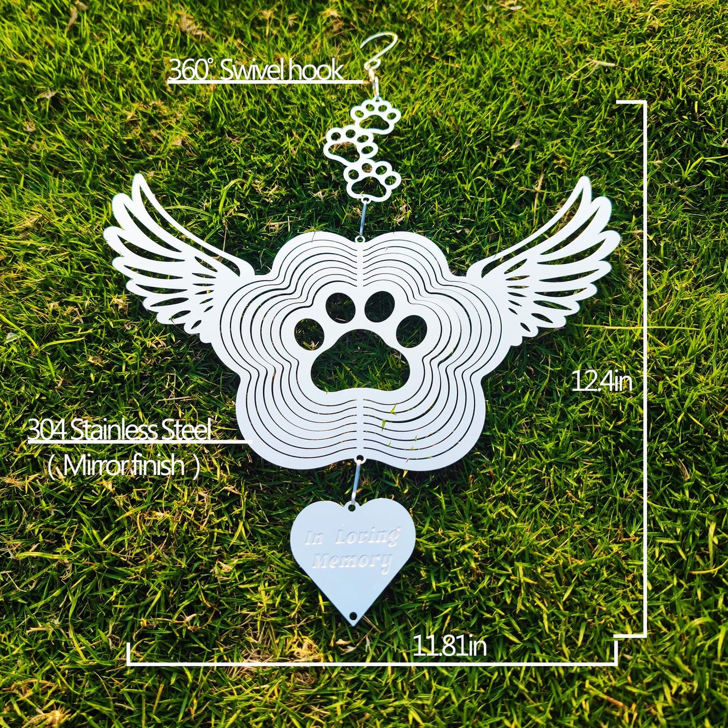 DJUAN Pet Memorial Wind Spinner — Angel Wings & Paw Print Gift