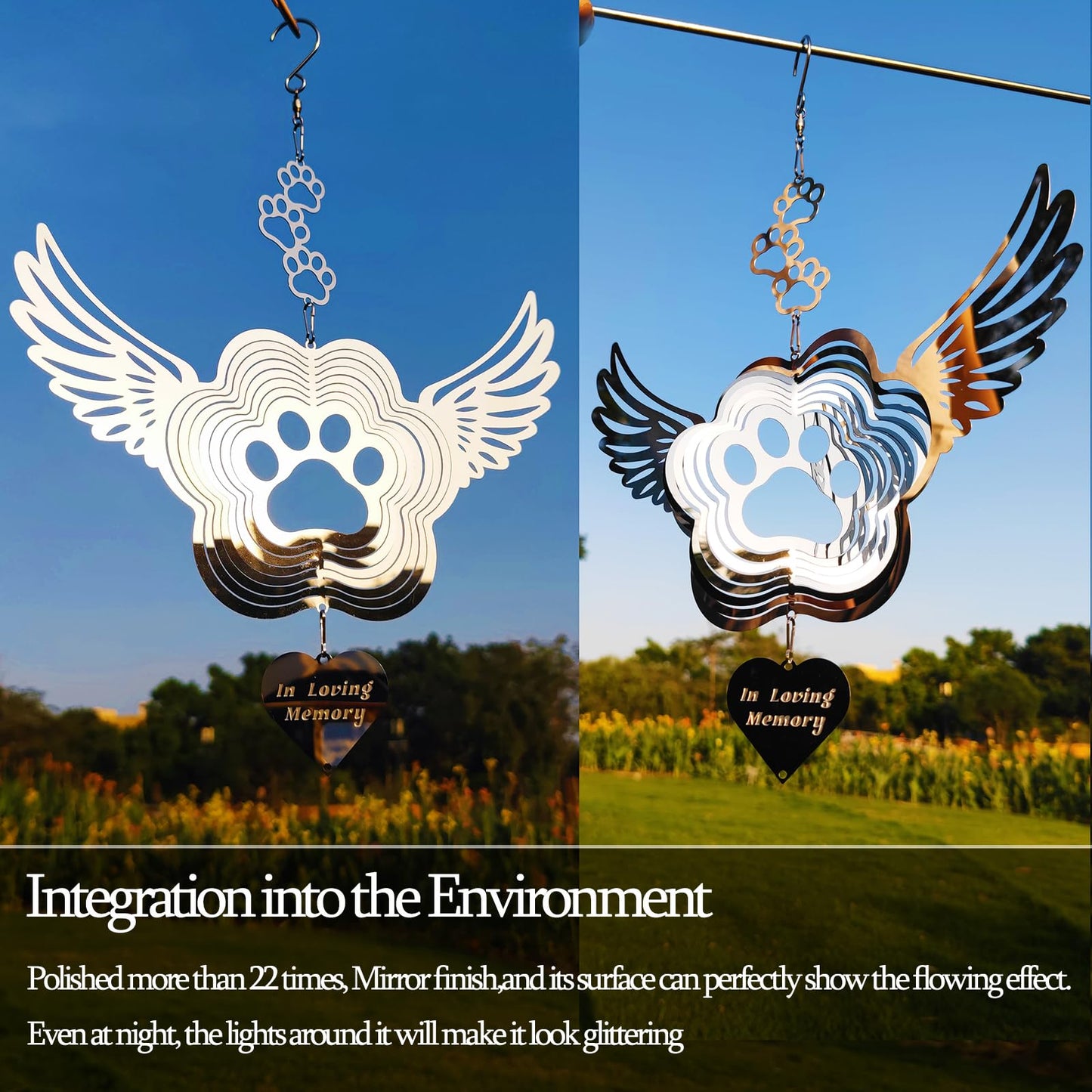 DJUAN Pet Memorial Wind Spinner — Angel Wings & Paw Print Gift