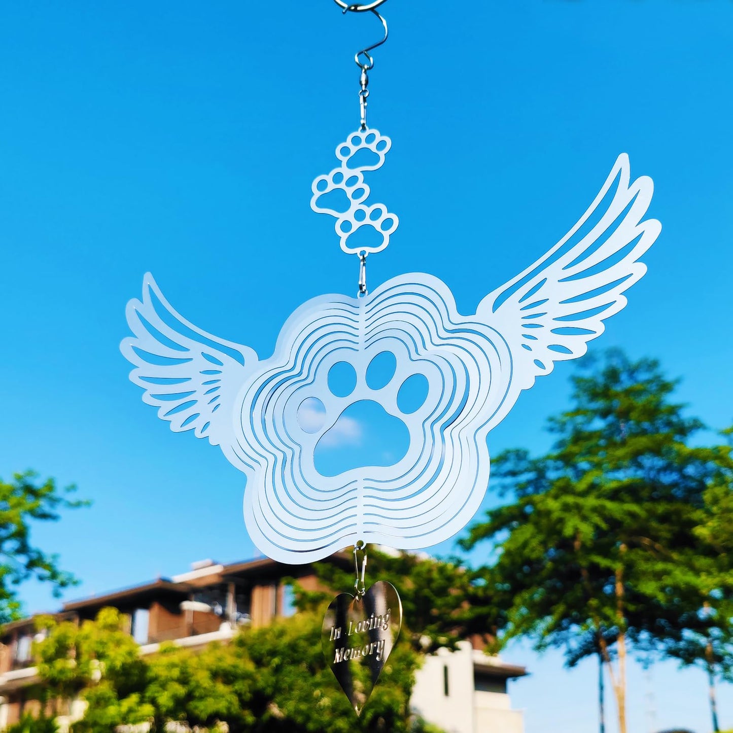 DJUAN Pet Memorial Wind Spinner — Angel Wings & Paw Print Gift