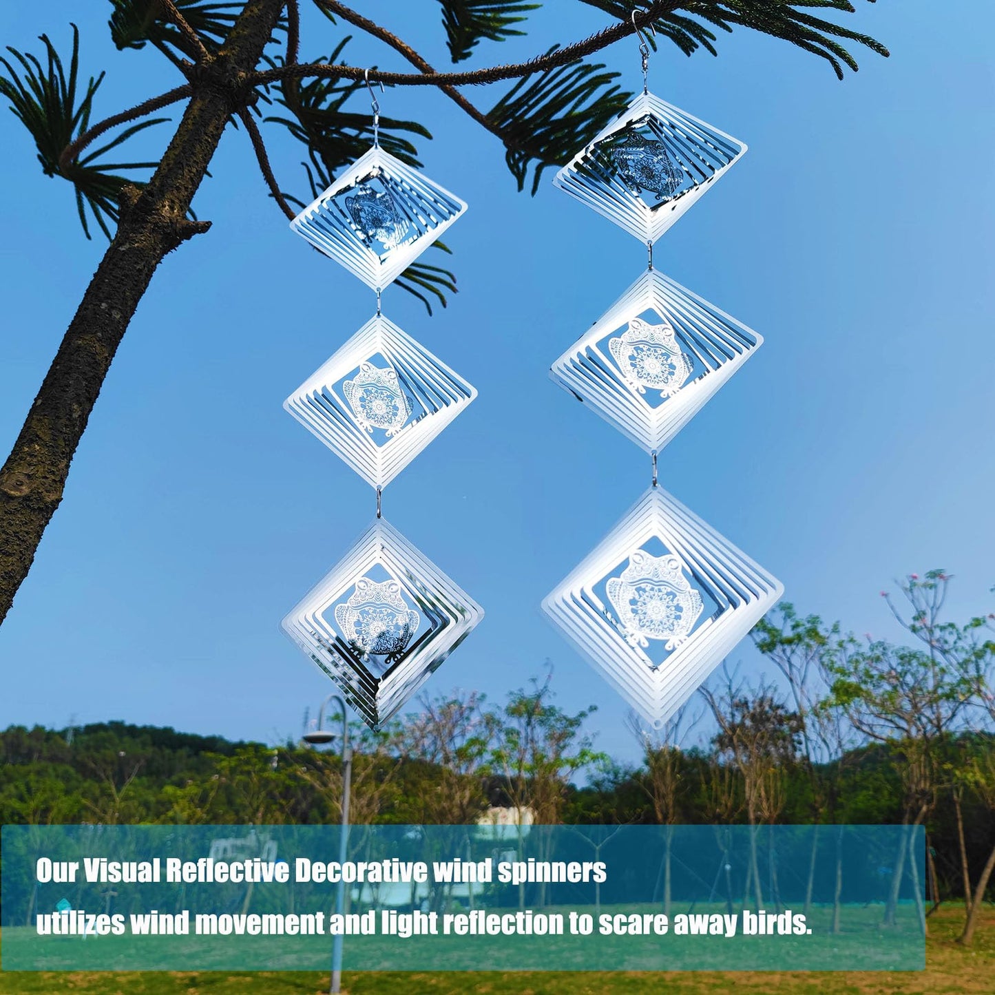 DJUAN Bird Deterrents for Outside – Reflective Stainless Steel Frog Wind Spinners