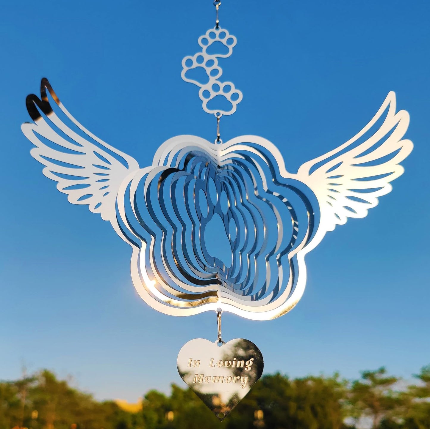DJUAN Pet Memorial Wind Spinner — Angel Wings & Paw Print Gift
