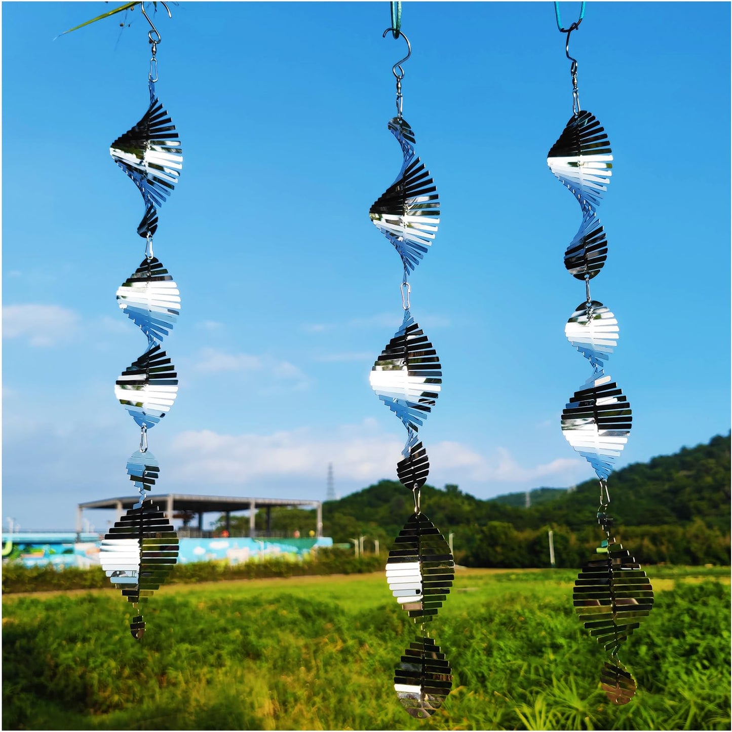 DJUAN Metal Bird Scare Discs Set - Reflective Wind Spinners for Garden