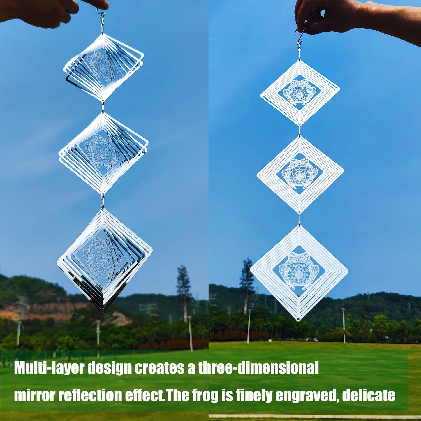 DJUAN Bird Deterrents for Outside – Reflective Stainless Steel Frog Wind Spinners